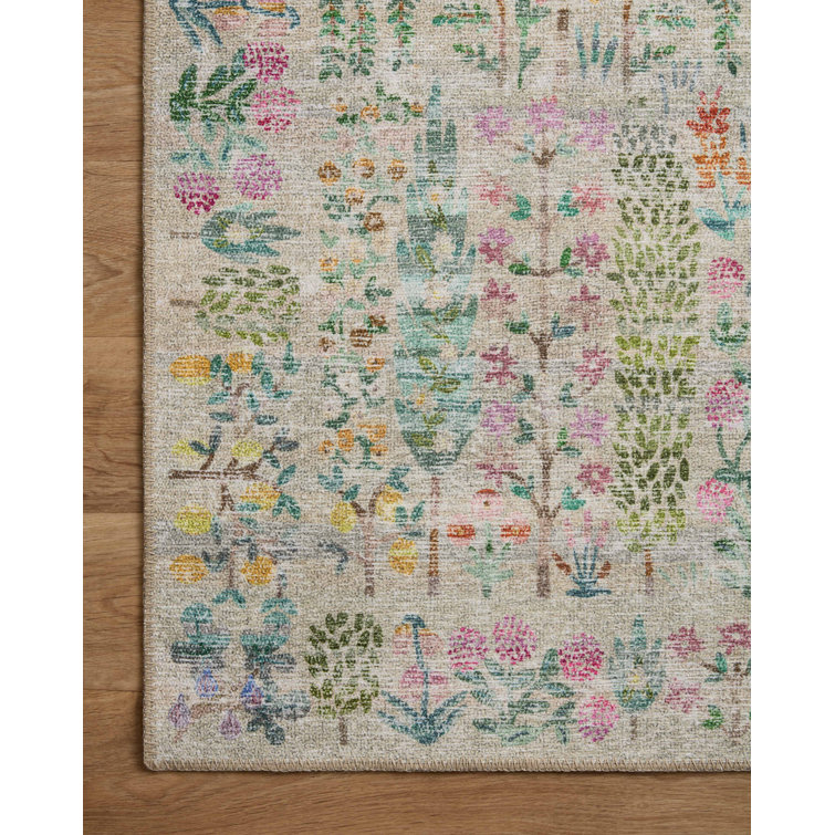Maison Grove Khaki Floral Synthetic Rectangular Area Rug