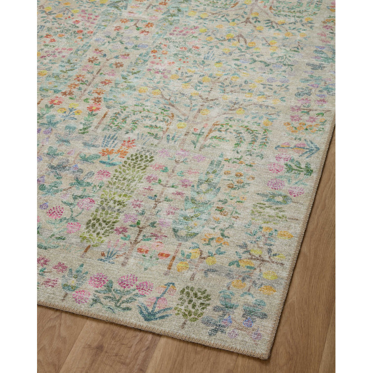 Maison Grove Khaki Floral Synthetic Rectangular Area Rug