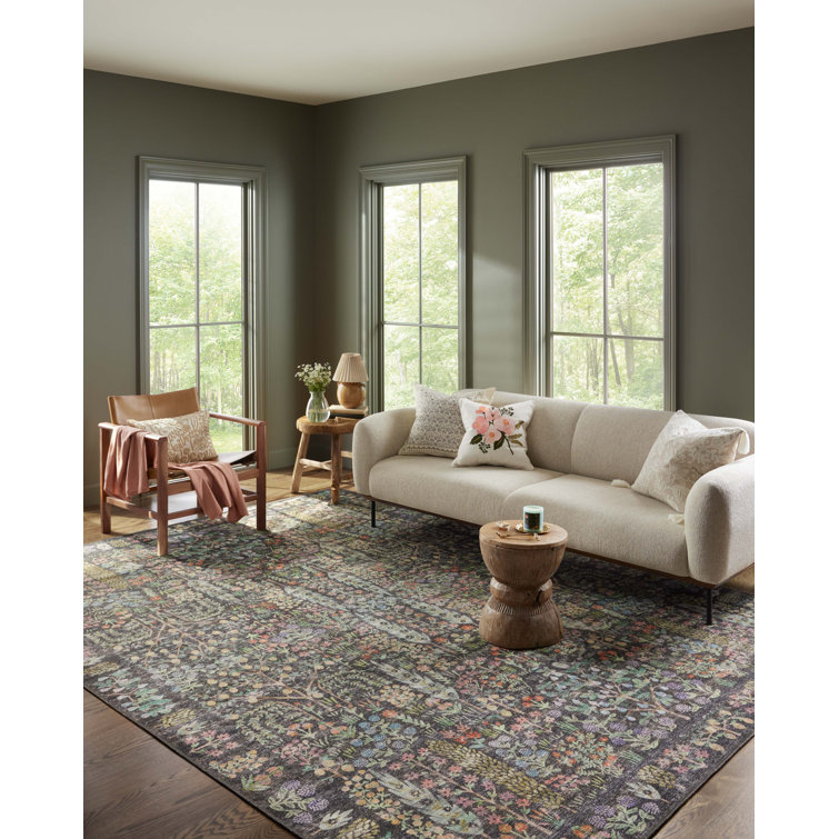 Maison Grove Charcoal Blue Floral Synthetic Runner Rug