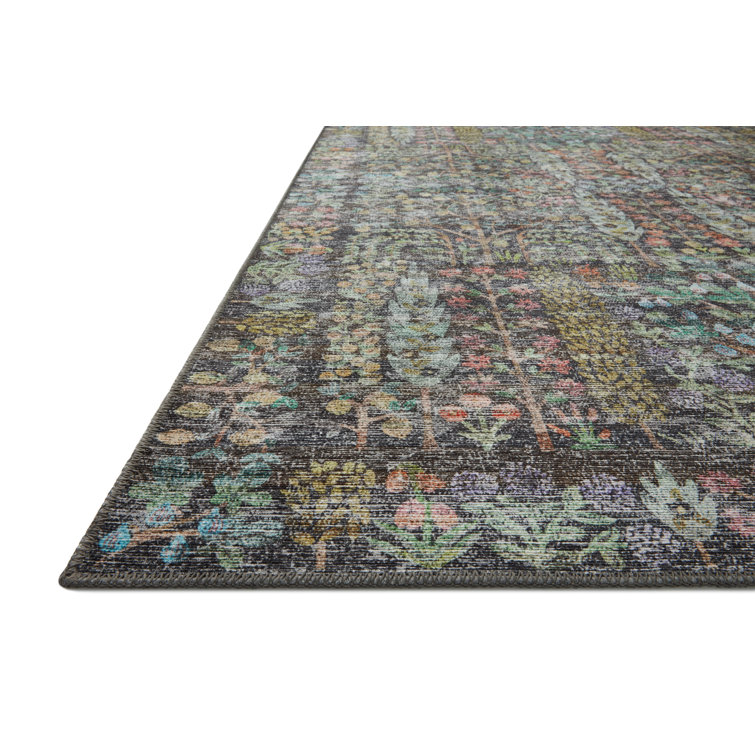 Maison Grove Charcoal Blue Floral Synthetic Runner Rug