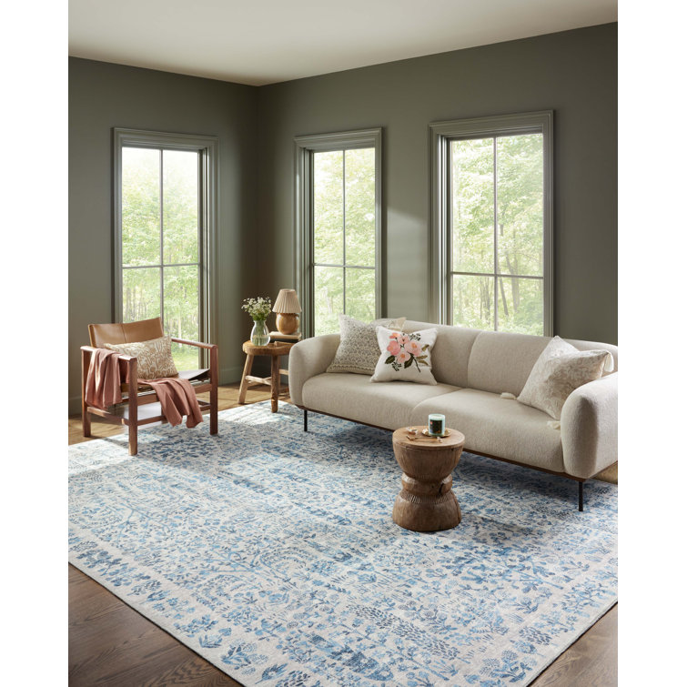Maison Grove Blue Floral Synthetic Runner Rug