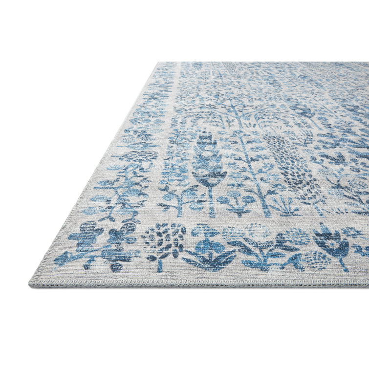 Maison Grove Blue Floral Synthetic Round Area Rug