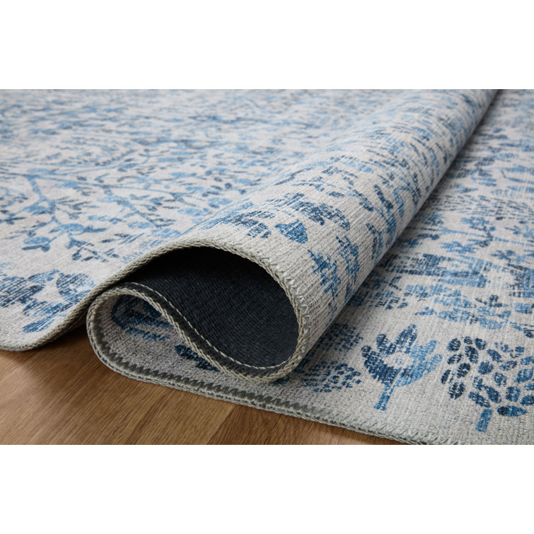 Maison Grove Blue Floral Synthetic Rectangular Area Rug