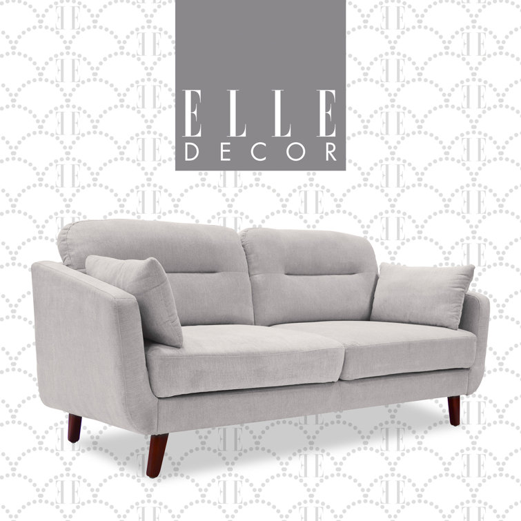 Light Gray Tufted Microfiber Track Arm Sofa with Wood Legs
