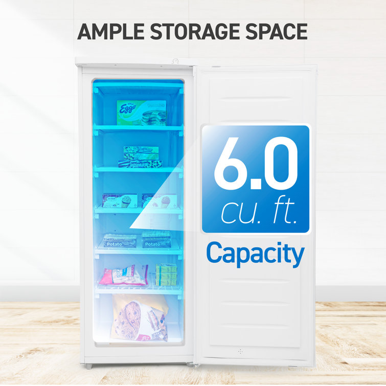 Compact White 6.0 Cu.Ft. Upright Freezer with Adjustable Thermostat