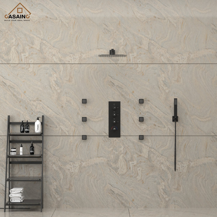Matte Black Wall Mounted Rainfall Shower System with Solid Brass Handheld