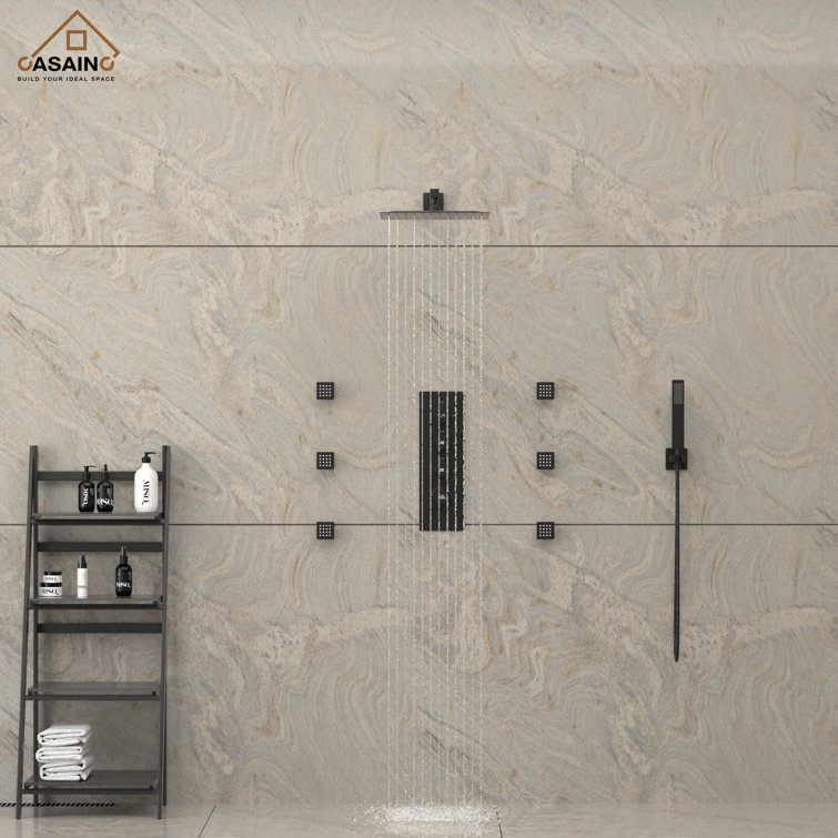 Matte Black Wall Mounted Rainfall Shower System with Solid Brass Handheld