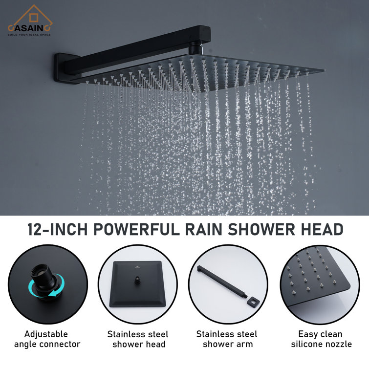 Matte Black Wall Mounted Rainfall Shower System with Solid Brass Handheld