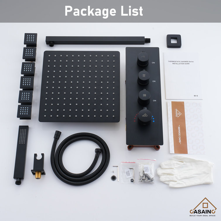 Matte Black Wall Mounted Rainfall Shower System with Solid Brass Handheld