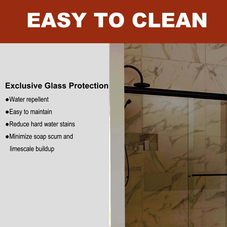 Matte Black Framed Sliding Shower Door with Clear Glass