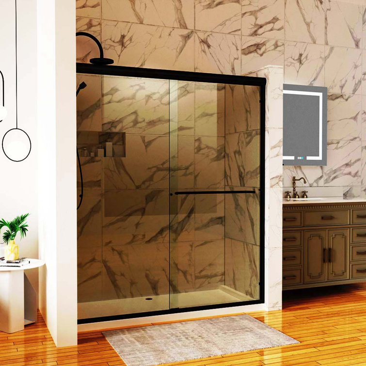 Matte Black Framed Sliding Shower Door with Clear Glass