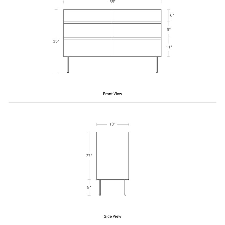 Walnut and Black Metal 6-Drawer Dresser with Soft Close