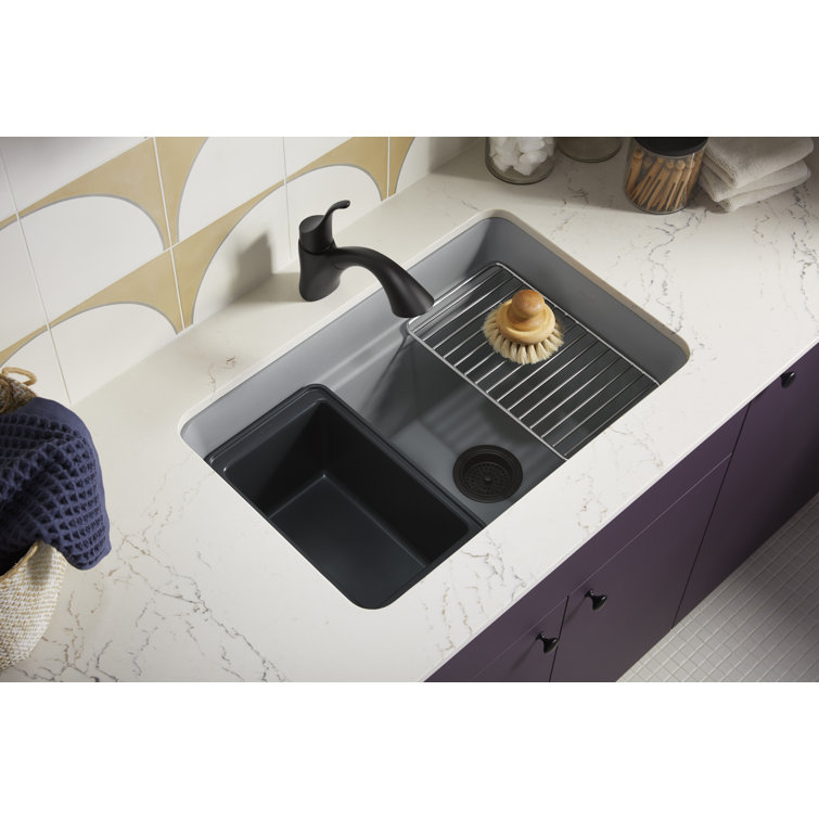 Matte Taupe Cast Iron Undermount Utility Sink with Deep Bowl