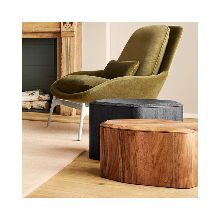 Acacia Wood Rectangular Side Table with Storage