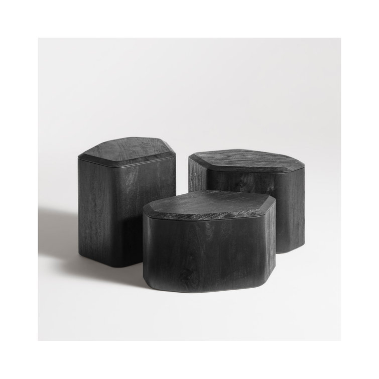 Black-Stained Acacia Rectangular Solid Wood End Table with Storage