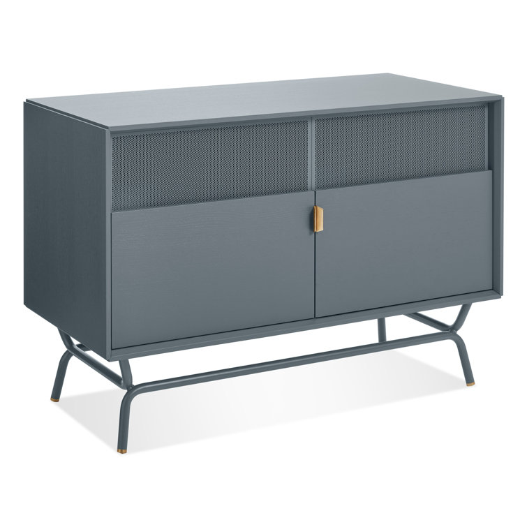 Marine Blue Perforated Steel TV Stand with Brass Details