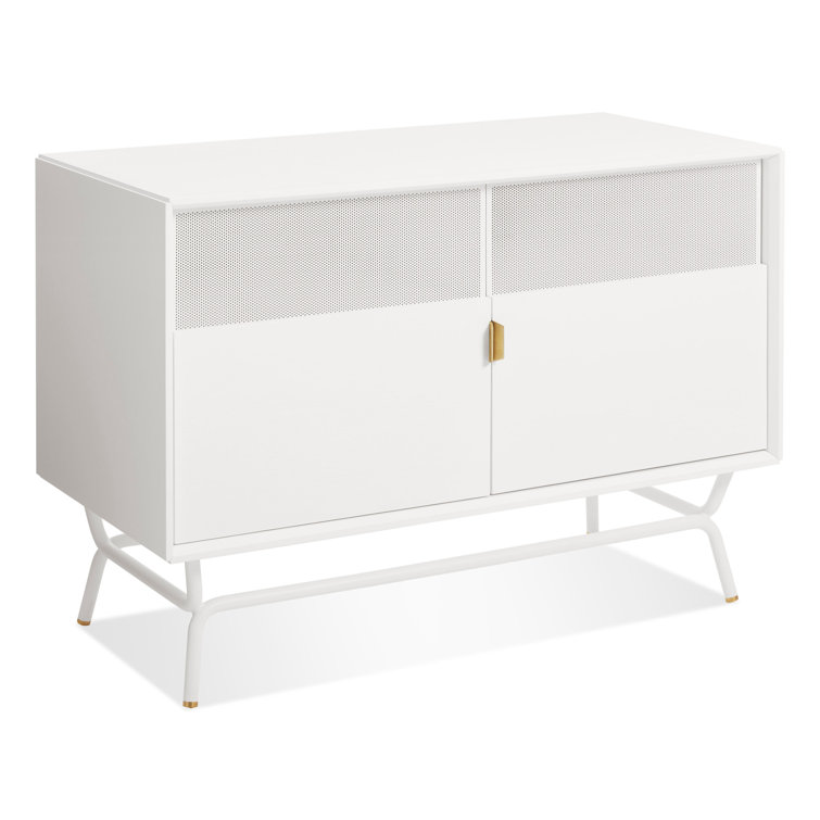 Dang 42" White Perforated Steel TV Stand with Brass Details