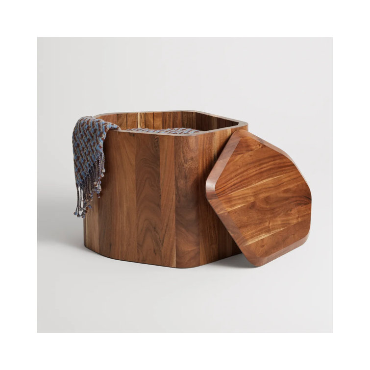 Acacia Wood Rectangular Side Table with Storage
