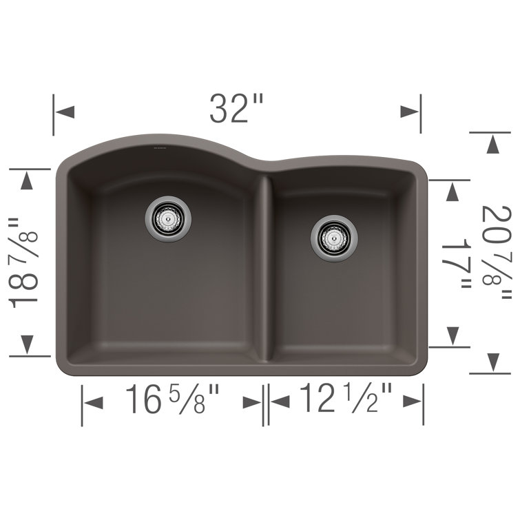Volcano Gray Stone Double Bowl Undermount Kitchen Sink