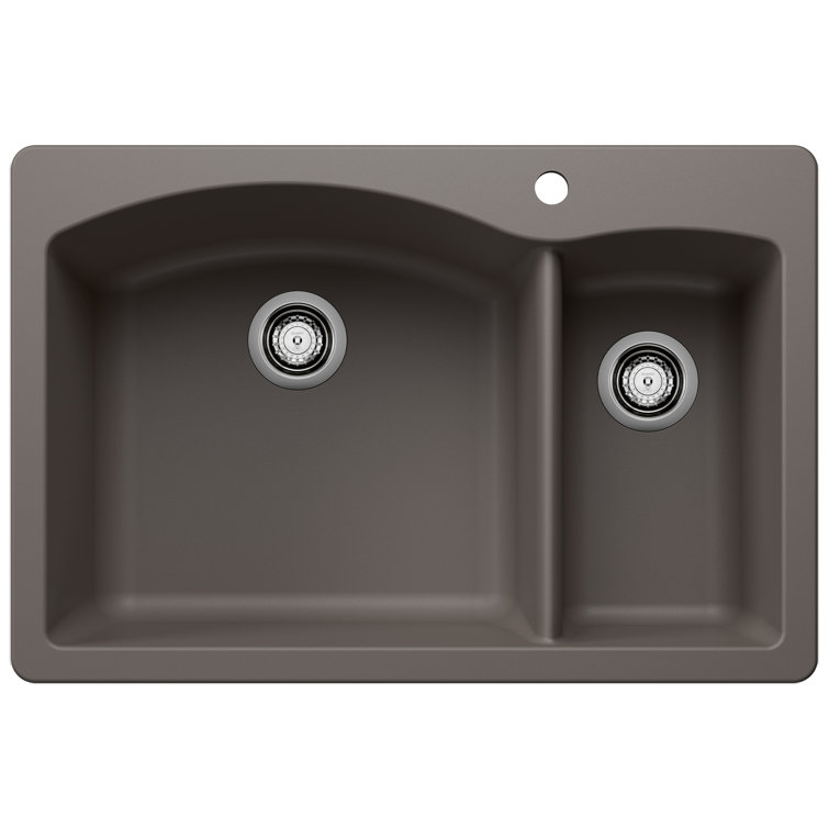 Volcano Gray Stone Double Bowl Drop-In Kitchen Sink