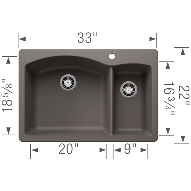 Volcano Gray Stone Double Bowl Drop-In Kitchen Sink