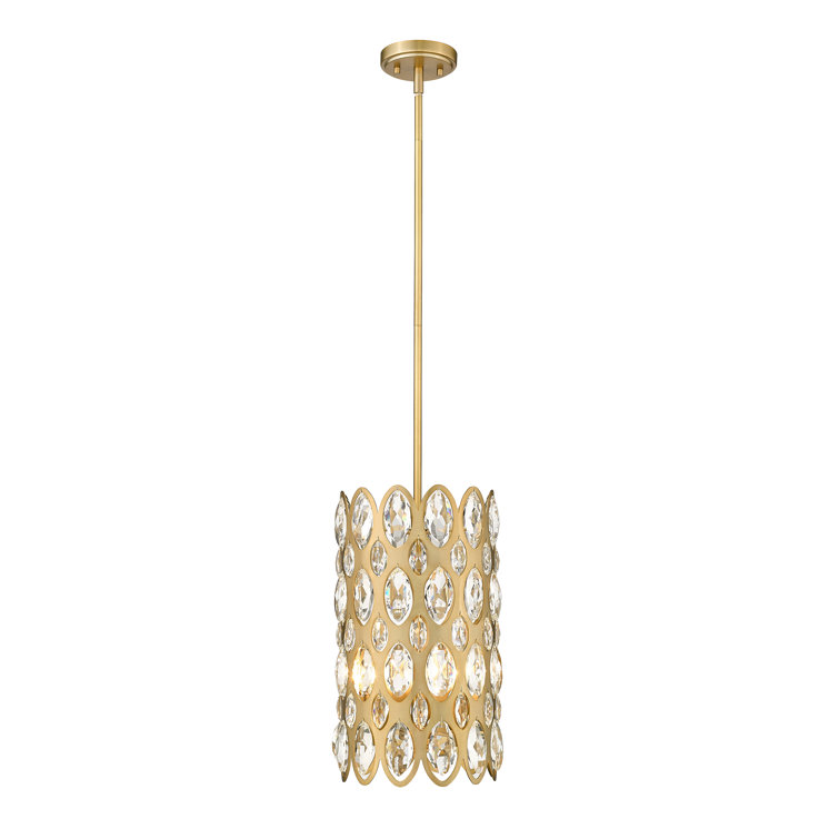 Heirloom Brass and Crystal 3-Light Drum Pendant for Indoor/Outdoor