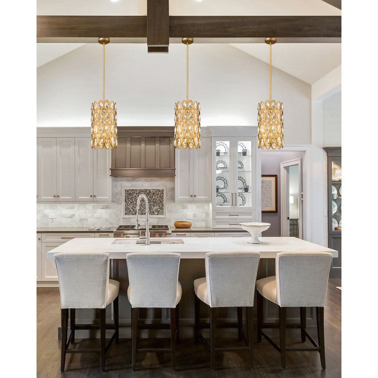 Heirloom Brass and Crystal 3-Light Drum Pendant for Indoor/Outdoor