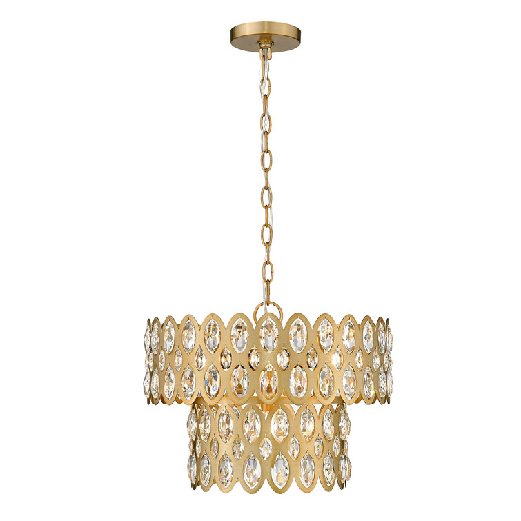 Modern Heirloom Brass and Crystal 5-Light Chandelier Pendant