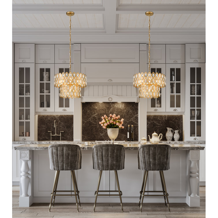 Modern Heirloom Brass and Crystal 5-Light Chandelier Pendant
