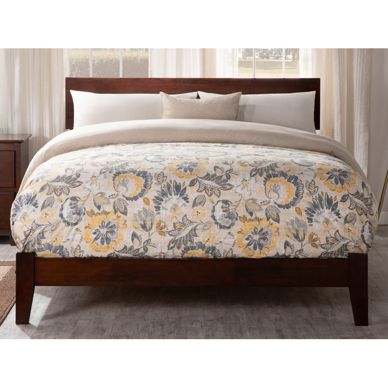 White Full Mid-Century Modern Wood Platform Bed with Headboard