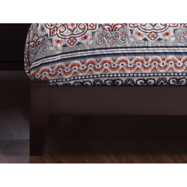 Espresso Queen Wood Platform Bed with Upholstered Headboard
