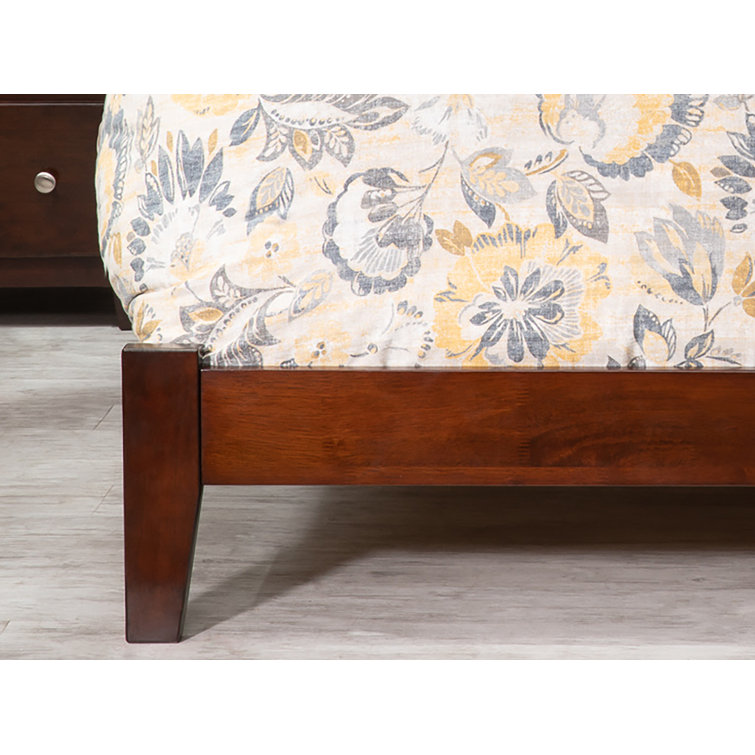 Walnut Full Wood Platform Bed with Headboard and Slats
