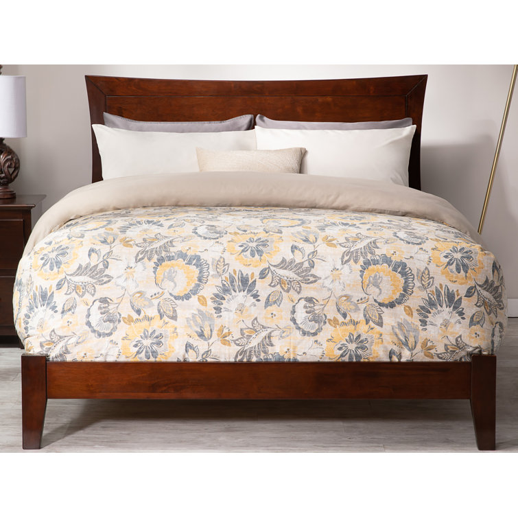 Walnut Full Wood Platform Bed with Headboard and Slats