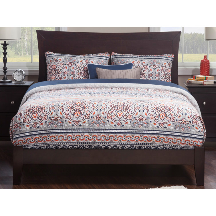 Espresso Queen Wood Platform Bed with Upholstered Headboard