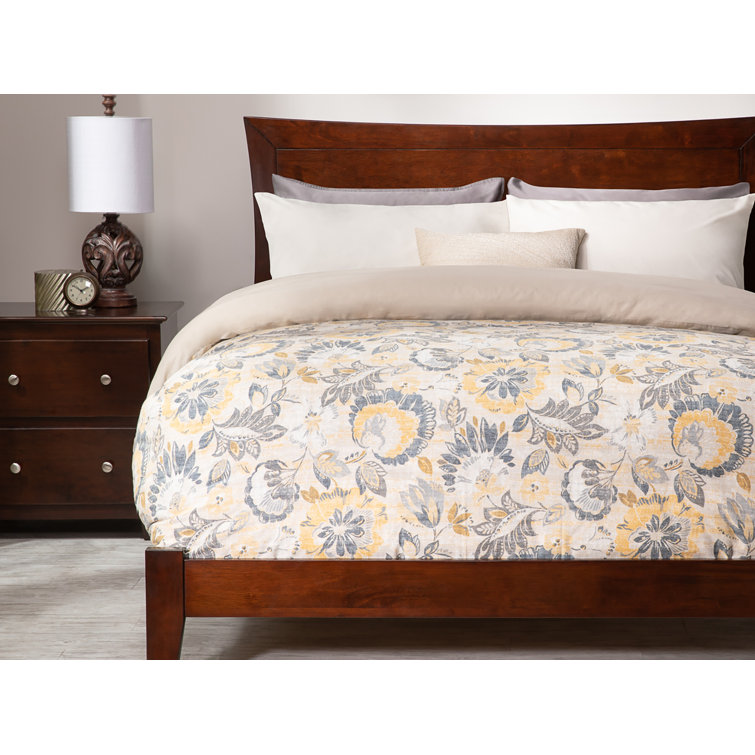 Walnut Full Wood Platform Bed with Headboard and Slats
