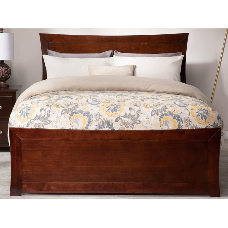 Walnut Full Upholstered Wood Platform Bed with Headboard