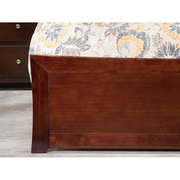 Walnut Full Upholstered Wood Platform Bed with Headboard