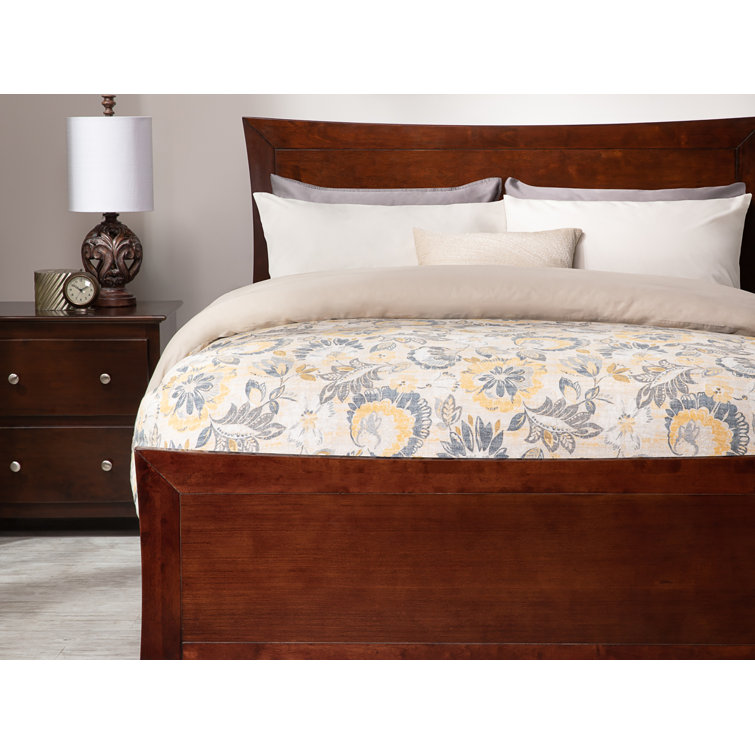 Walnut Full Upholstered Wood Platform Bed with Headboard