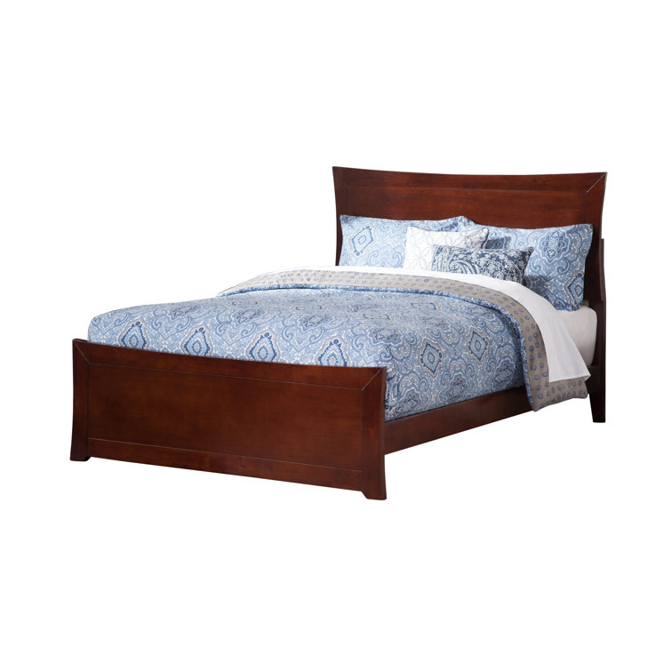 Walnut Full Upholstered Wood Platform Bed with Headboard