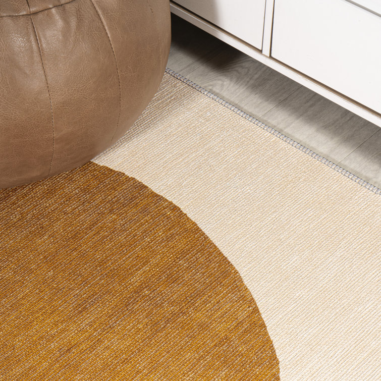 Cream and Terracotta Geometric Washable Runner Rug