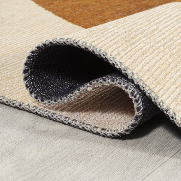 Cream and Terracotta Geometric Washable Runner Rug