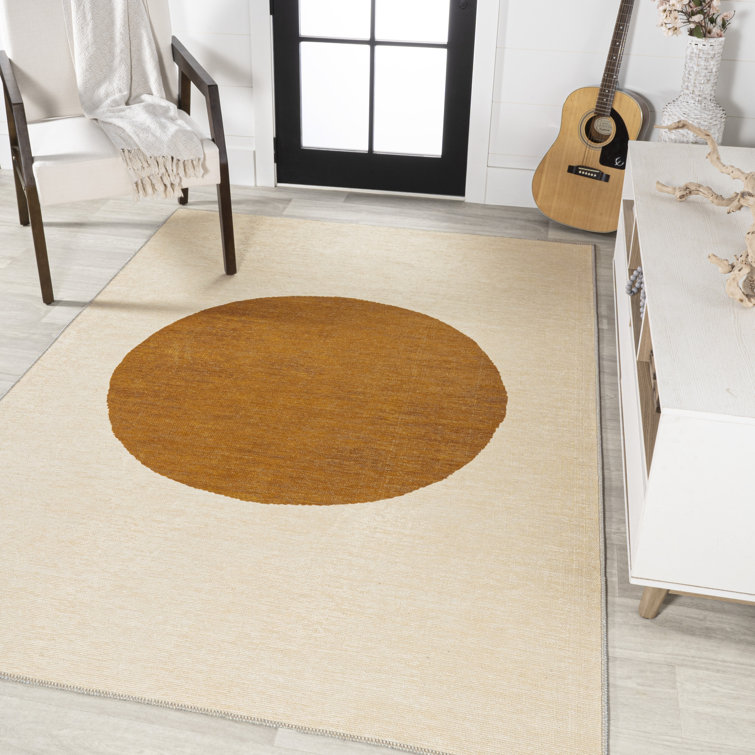 Cream and Terracotta Geometric Washable Runner Rug