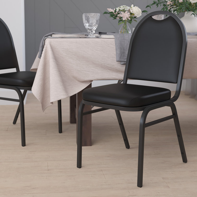 Classic 500 lbs Capacity Dome Back Black Vinyl Metal Banquet Chair