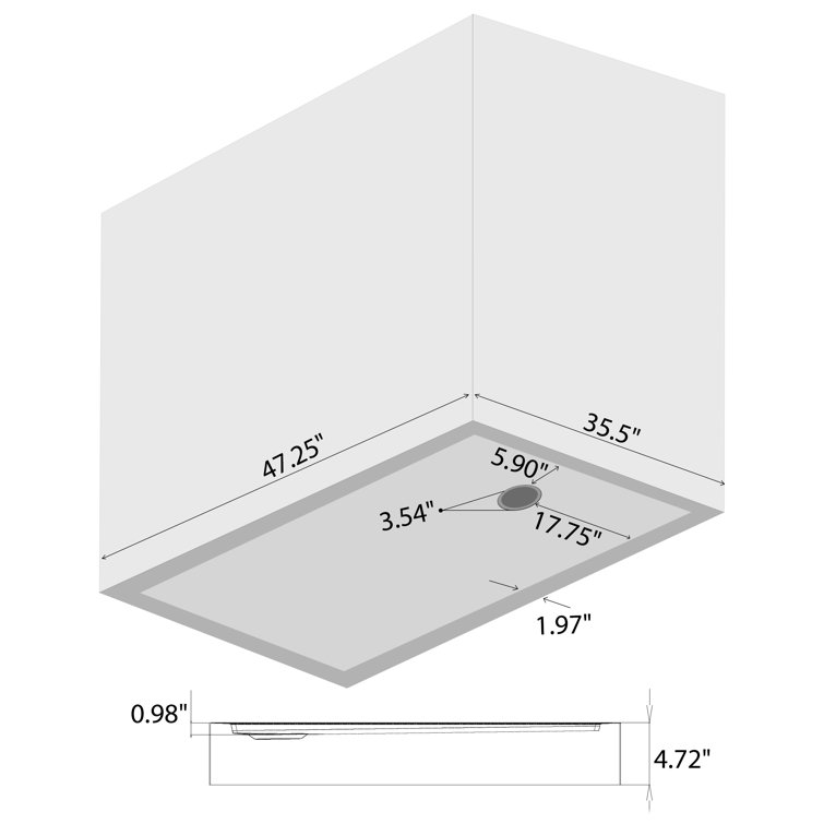 Jamaica 48" x 36" White Rectangular Shower Base