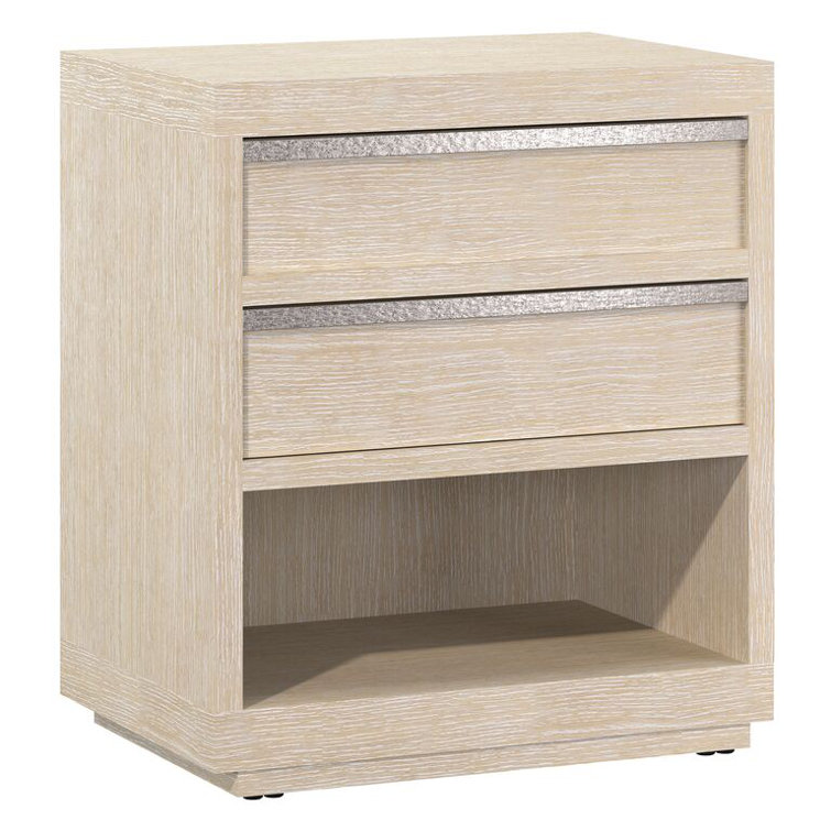 Transitional Beige Ash and Oak 2-Drawer Nightstand