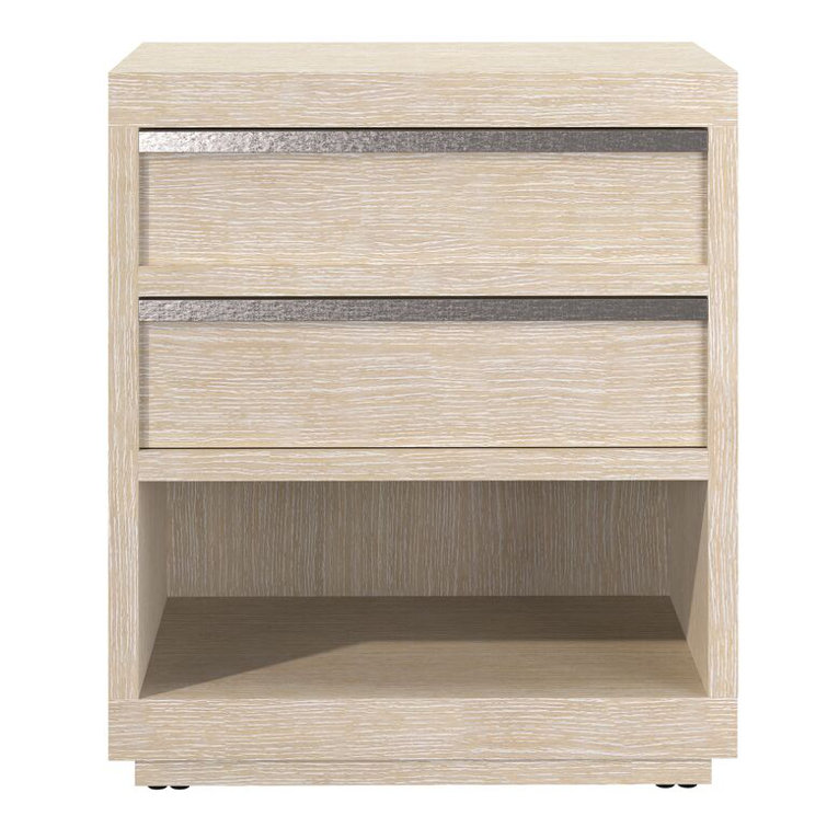 Transitional Beige Ash and Oak 2-Drawer Nightstand