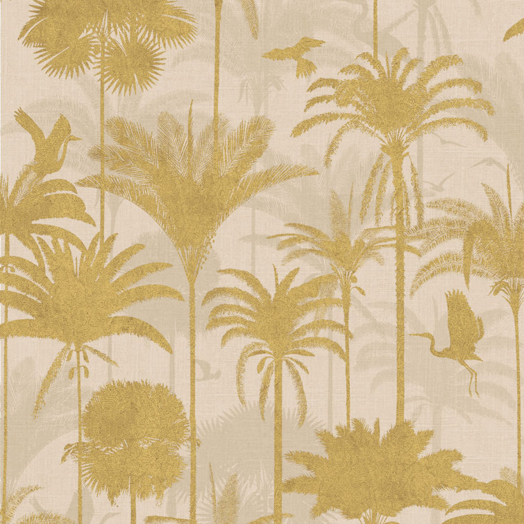 Metallic Gold Palm Trees Peel and Stick Wallpaper Roll