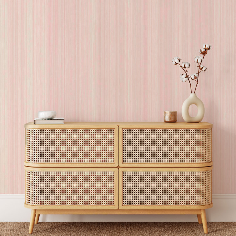 Pink Textured Grasscloth Peel and Stick Wallpaper Roll