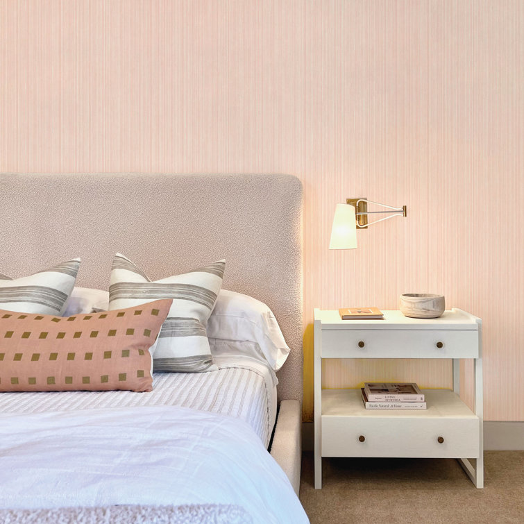 Pink Textured Grasscloth Peel and Stick Wallpaper Roll