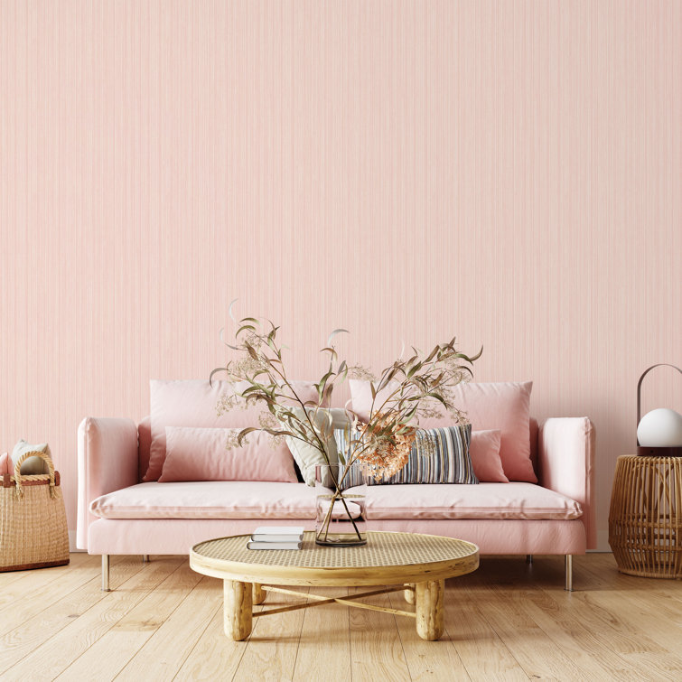 Pink Textured Grasscloth Peel and Stick Wallpaper Roll